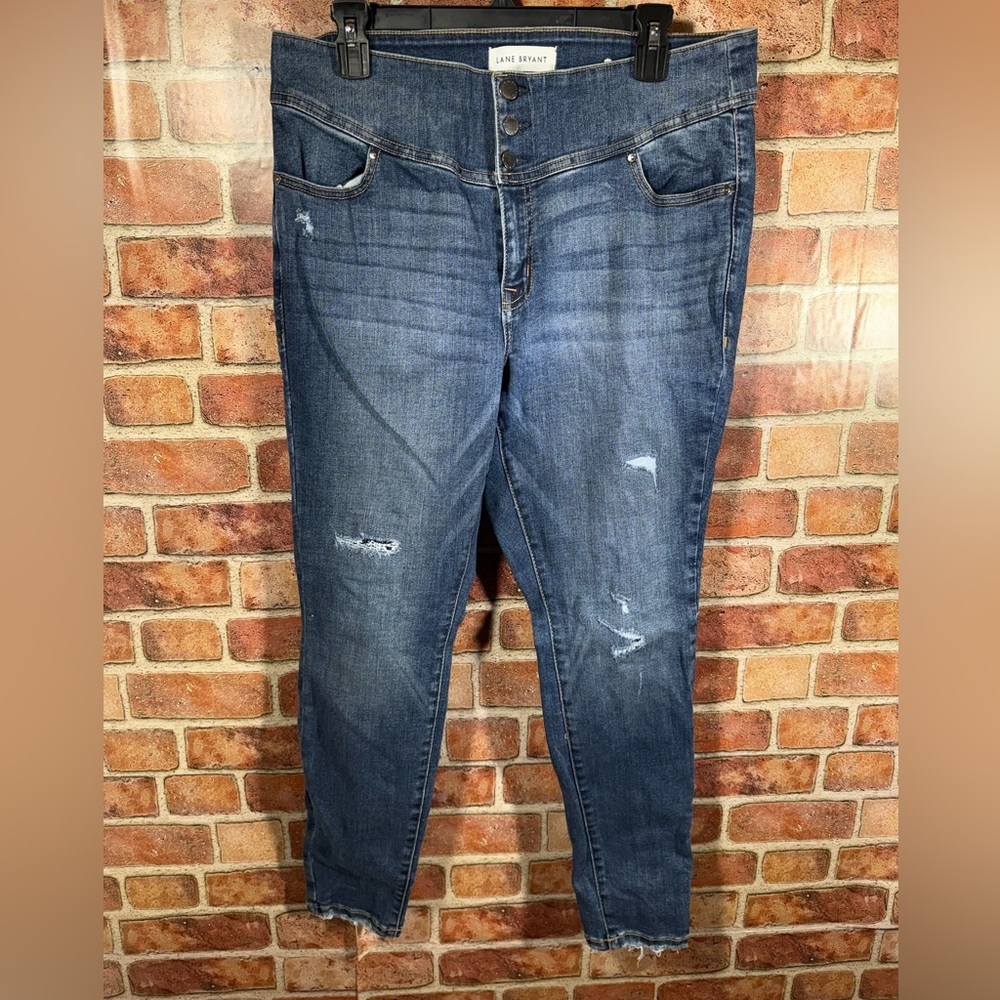 Lane Bryant Flex Magic Waistband distressed jegging in midwash Blue sz 16